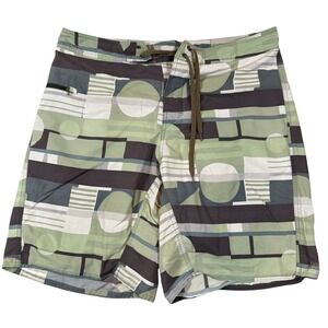 Patagonia Mens Board Shorts‎ Swim Trunks Geometric Green Brown Size 34